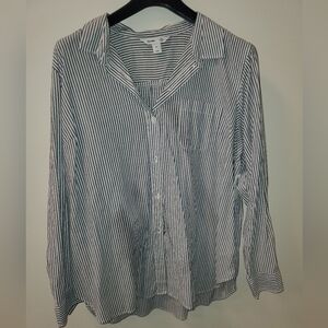 NWT Old Navy XXL Navy and White Striped Classic Shirt, Chest Pocket